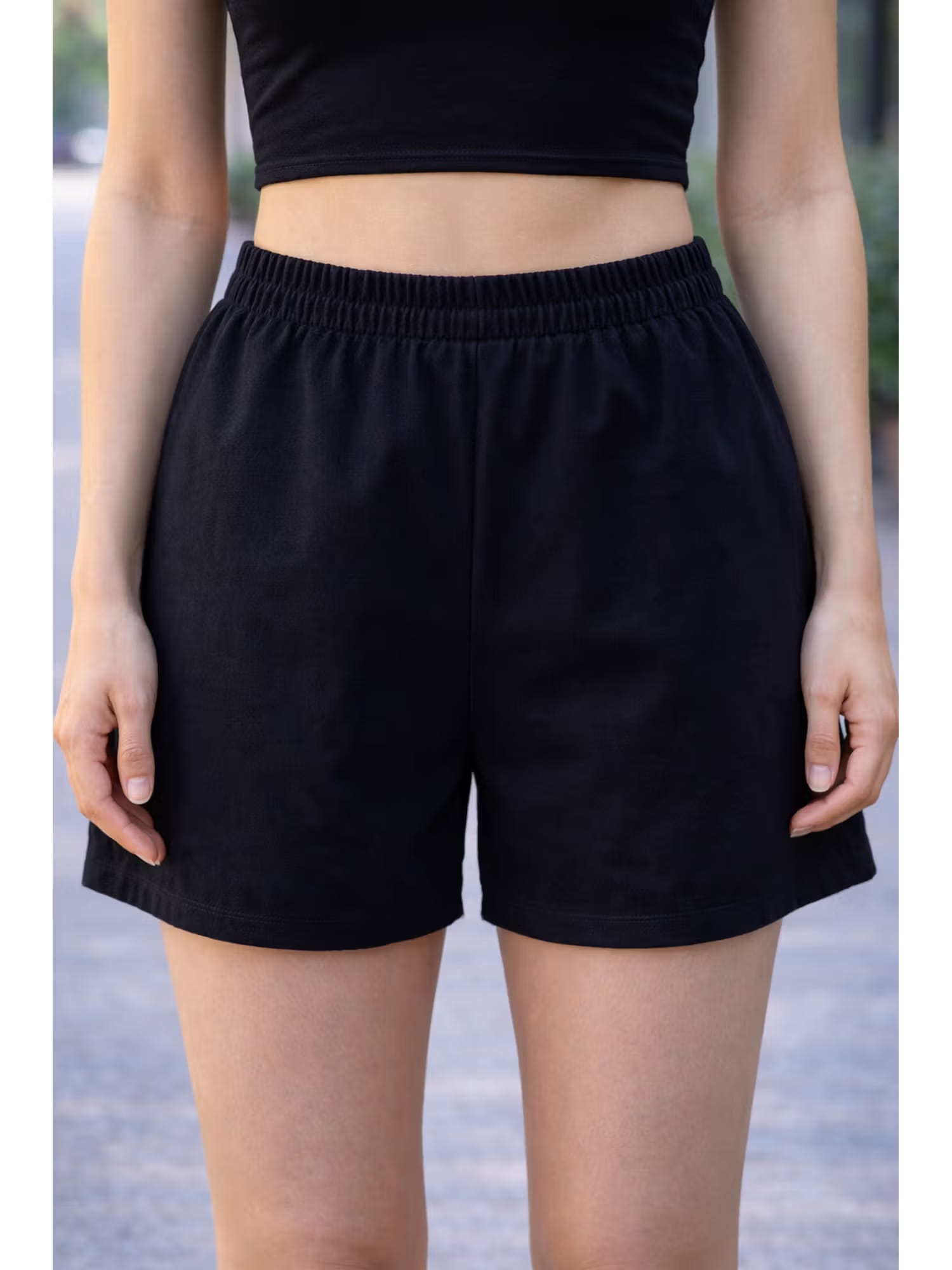 NOBARR Women Black Solid Elastic Waist Casual Shorts Nykaa Fashion sale