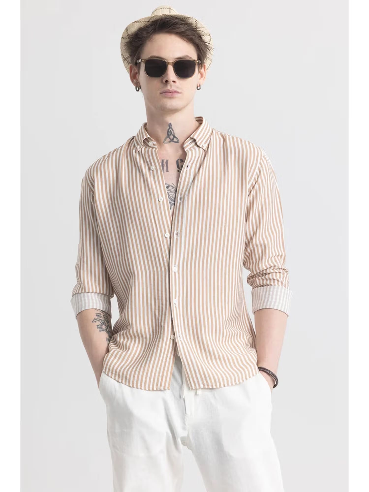 Snitch Stripehaven Beige Stripes Shirt Nykaa Fashion sale