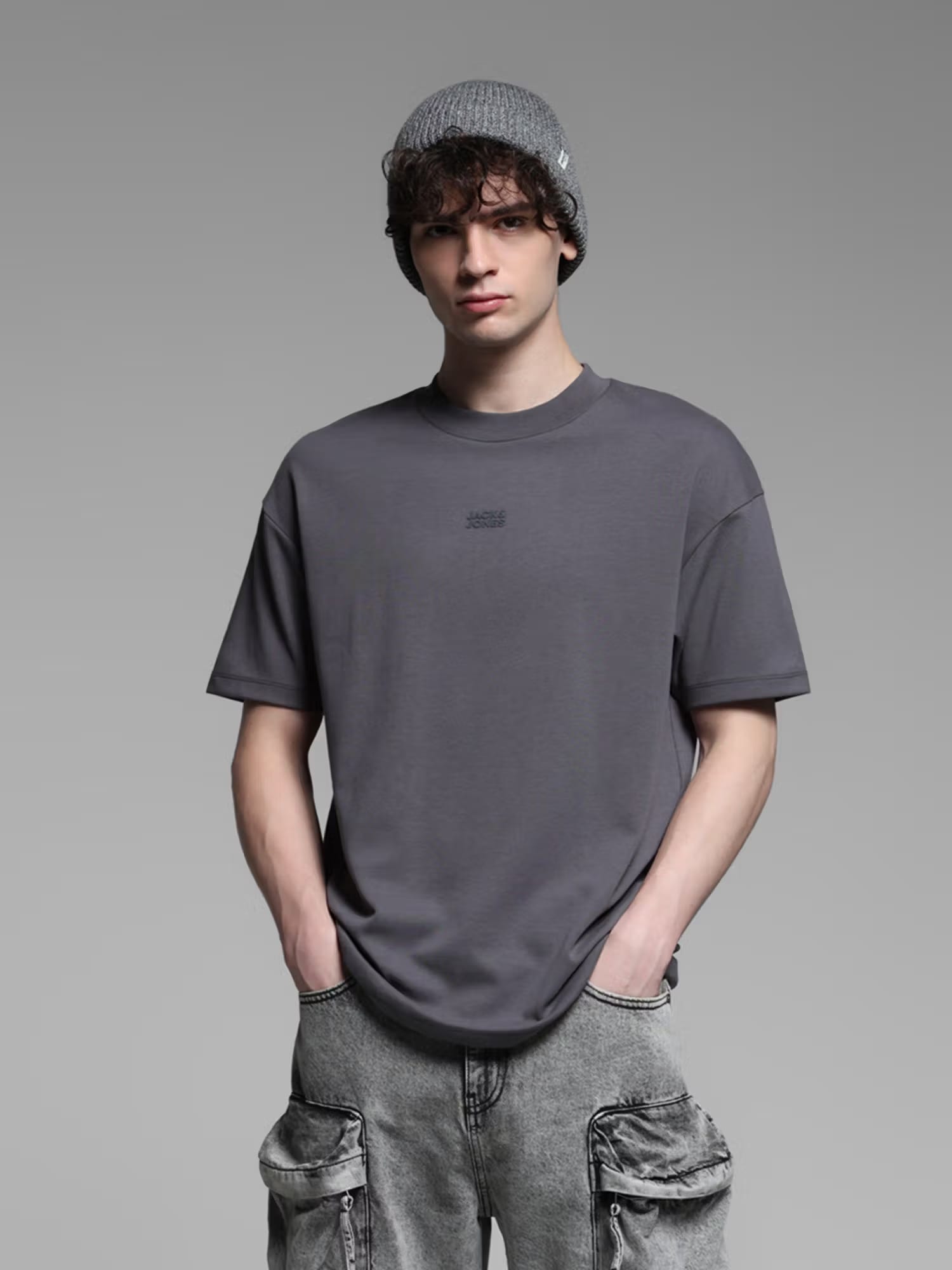 Jack and Jones Men Grey Cotton Blend T-Shirt Nykaa Fashion sale