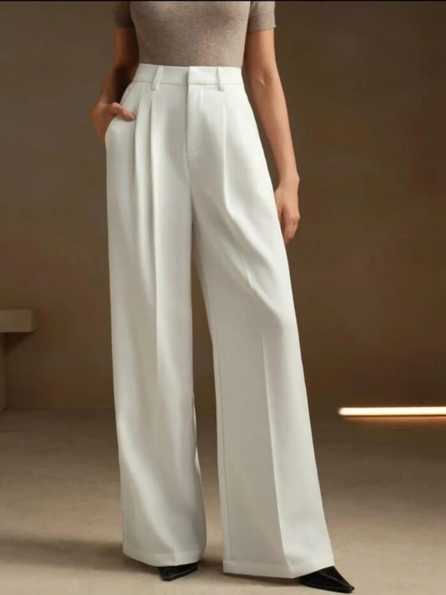 BROADSTAR Women's Off White Wide Fit Pleated Korean Trouser Nykaa Fashion sale