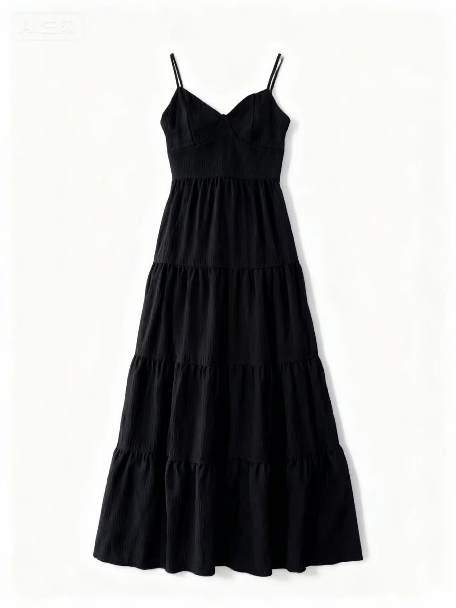 Outzidr Black Shoulder Strap Back Bow Tiered Maxi Dress Nykaa Fashion sale