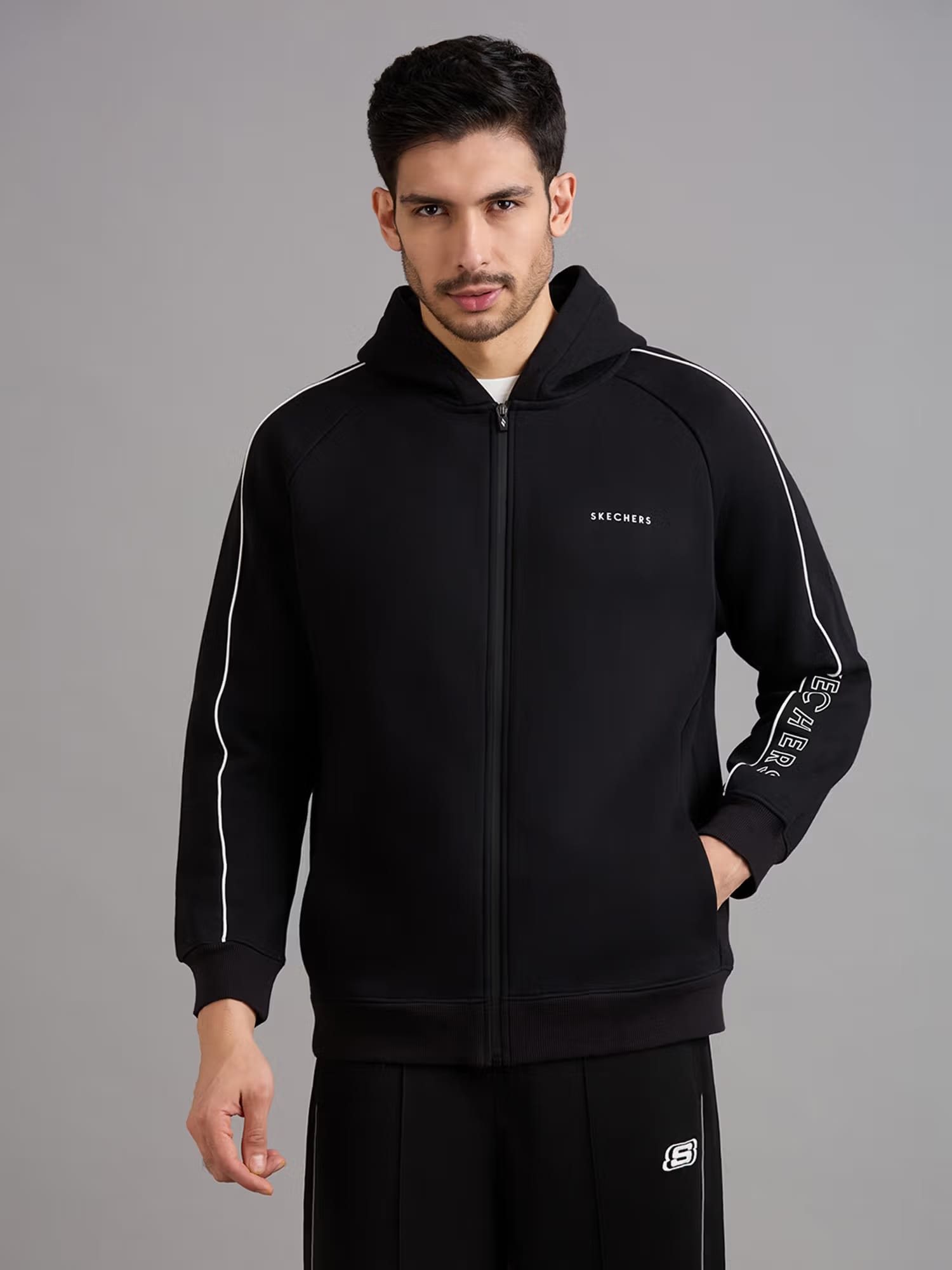 SKECHERS Black Hooded Full Sleeves Hoodie Nykaa Fashion sale