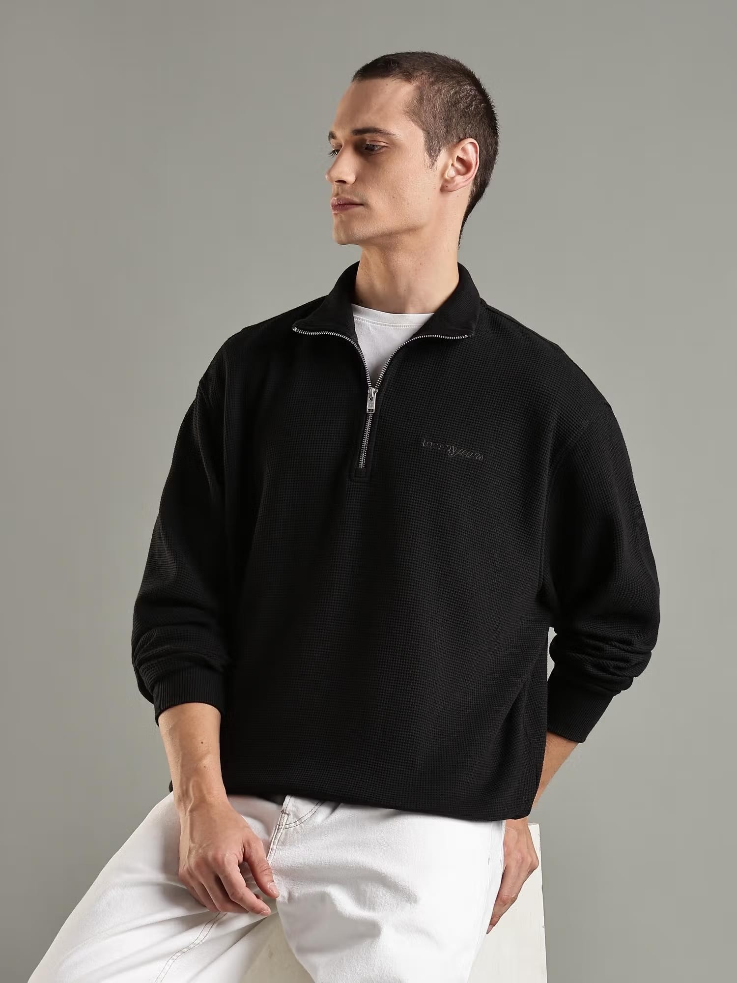 Tommy Hilfiger Black Embroidered Logo Relaxed Sweatshirt Nykaa Fashion sale