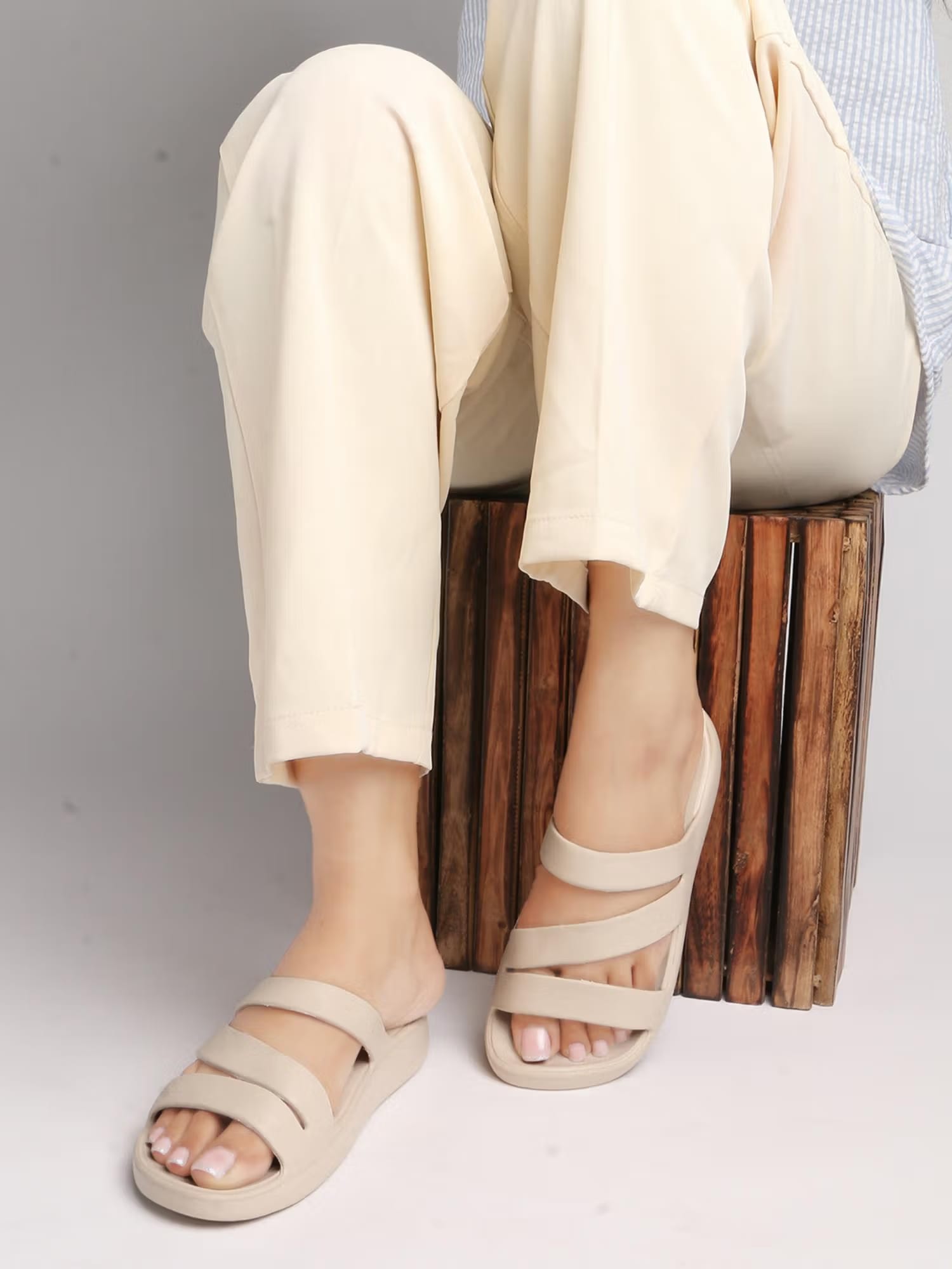 Carlton London Women Beige Three-Strap Platform Comfort Sandals Nykaa Fashion sale
