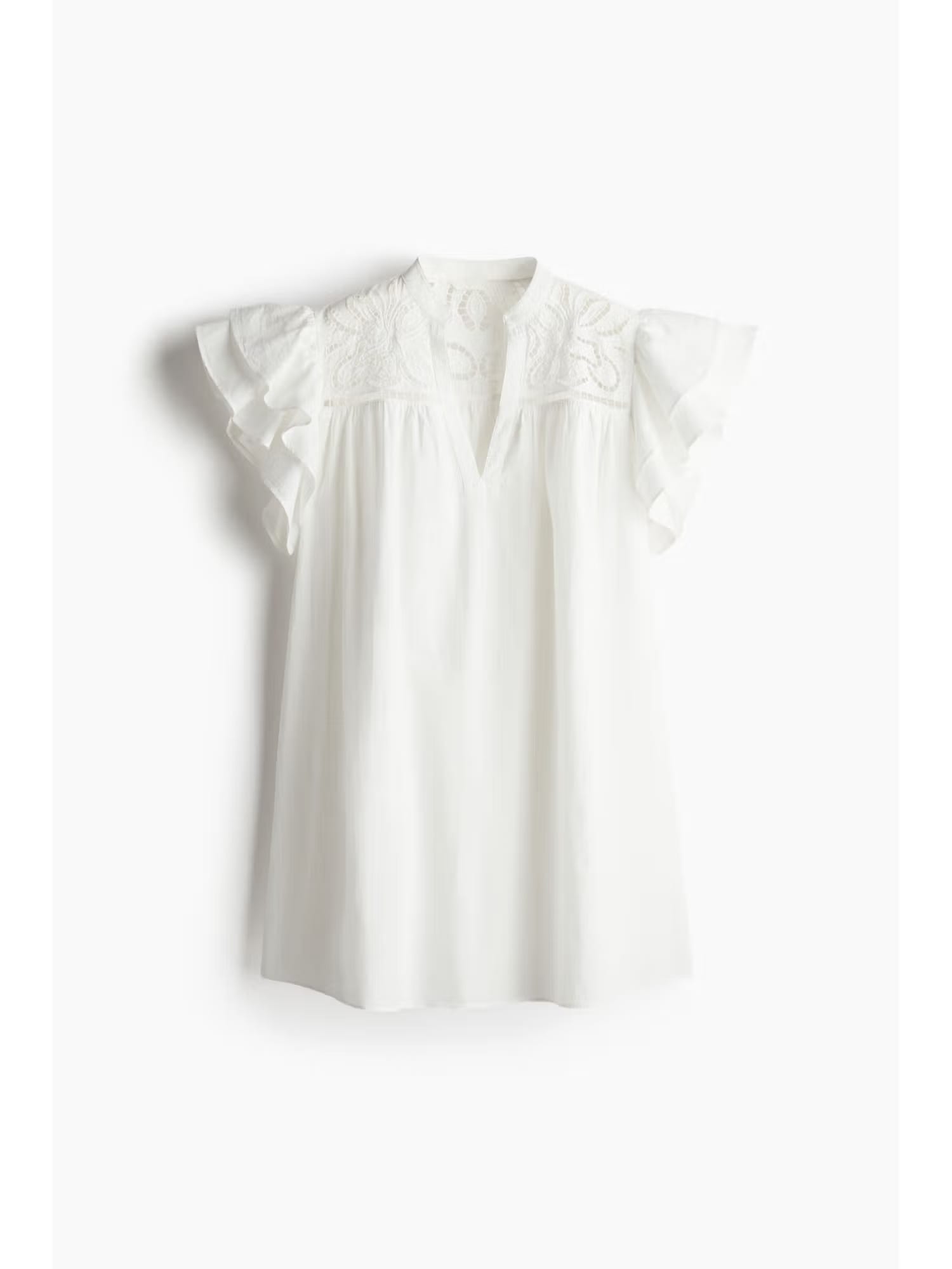 H&M Women White Flutter-Sleeve Dress With Broderie Anglaise Nykaa Fashion sale