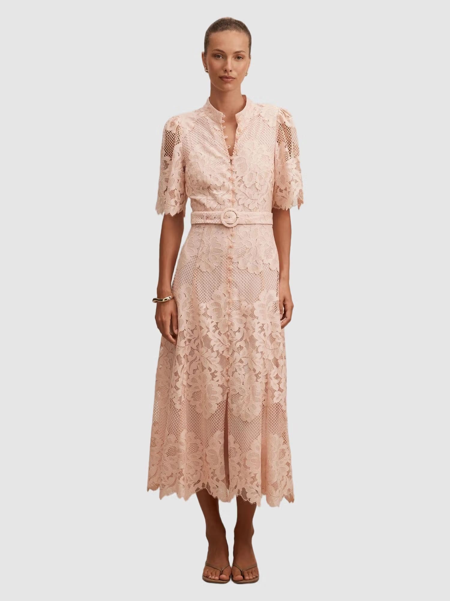 Forever New Liberty Flutter Sleeve Lace Midi Dress with Belt Nykaa Fashion sale