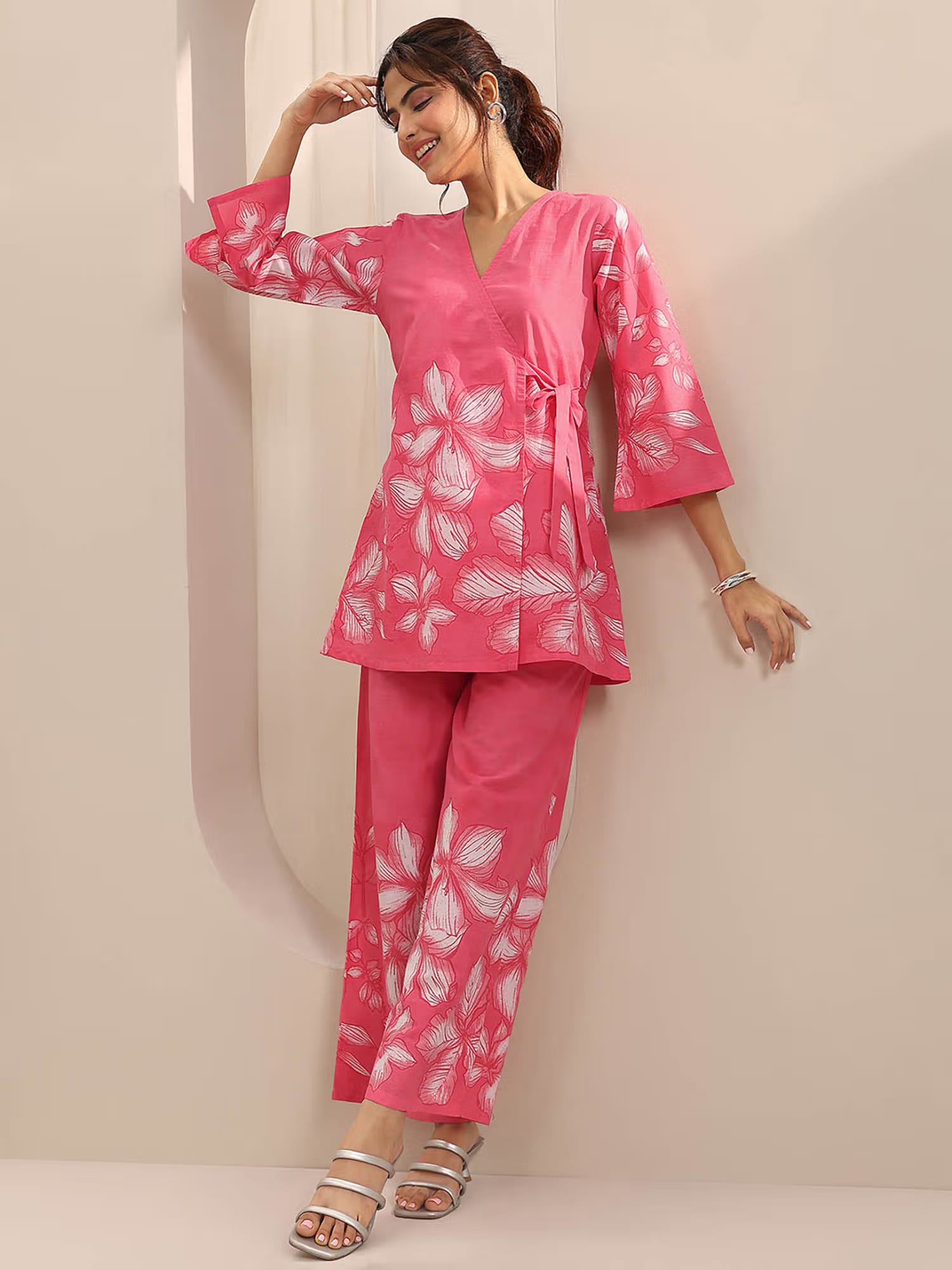 Libas Women Pink Floral Tunic with Pant Nykaa Fashion sale