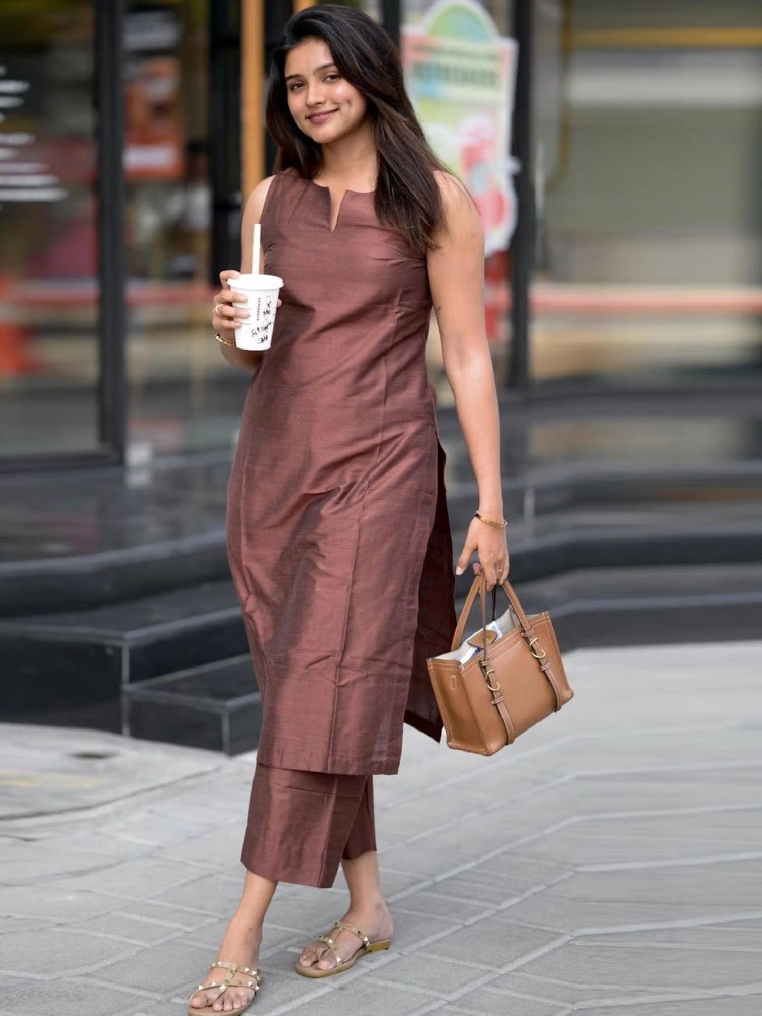Gahan Womens Brown Rayon Blend Solid Straight Co-Ord Nykaa Fashion sale