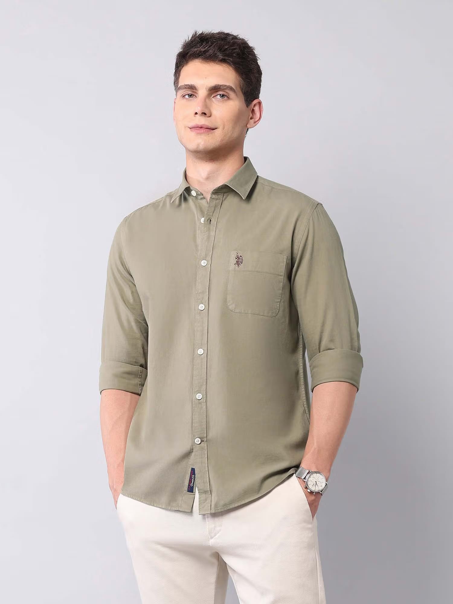 U.S. Polo Assn. Denim Co. Men Olive Solid Casual Shirt Nykaa Fashion sale