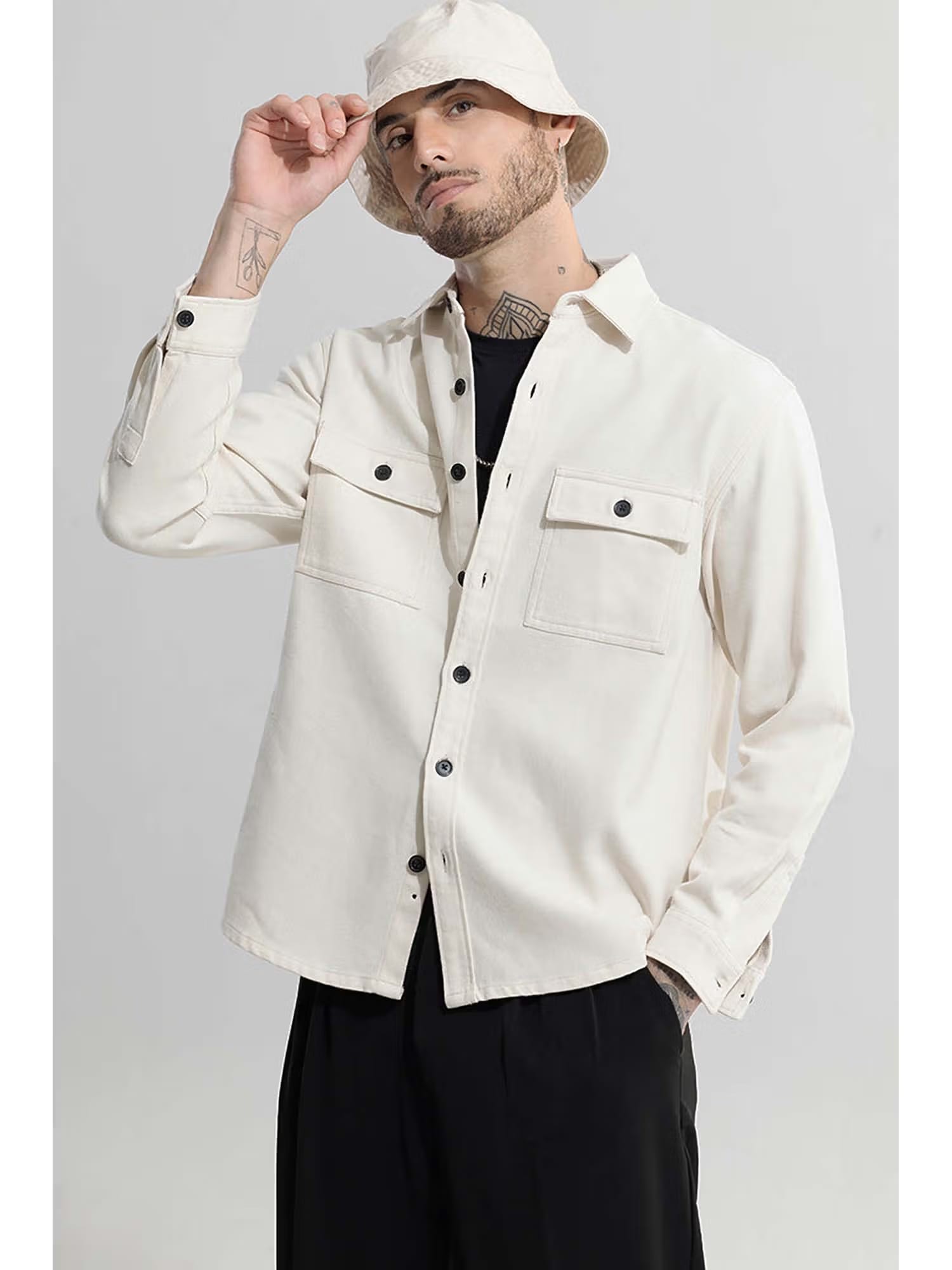 Snitch Off-White Plain Full Sleeves Relaxed Casual Shirt for Men Nykaa Fashion sale