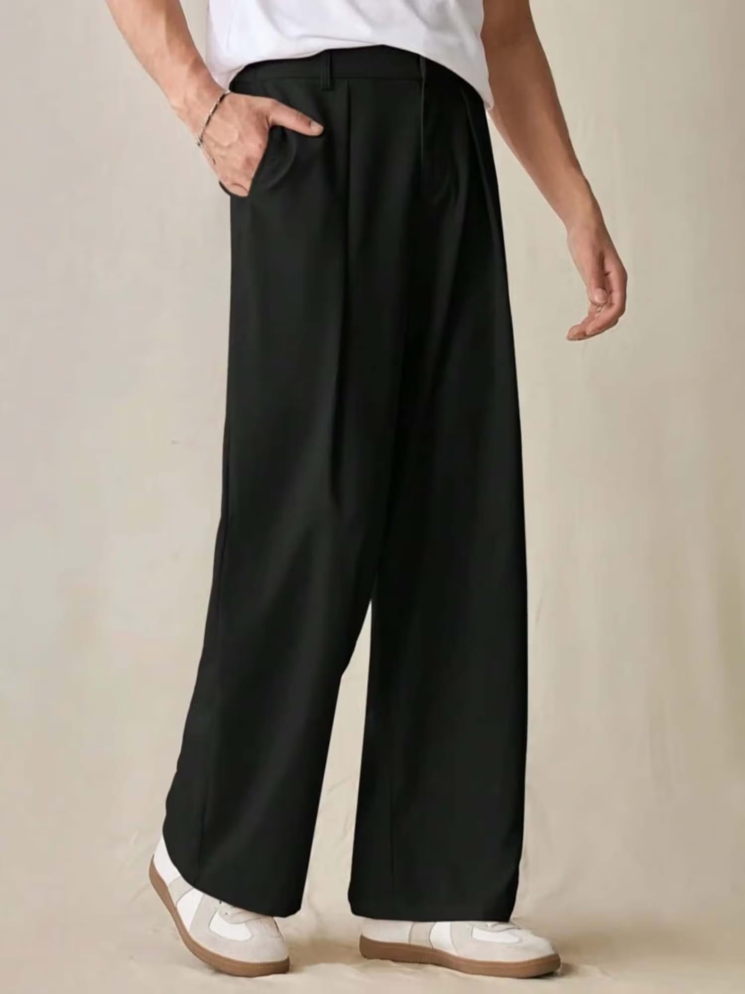 BROADSTAR Stretchable Black Loose Fit Solid Korean Trouser Nykaa Fashion sale
