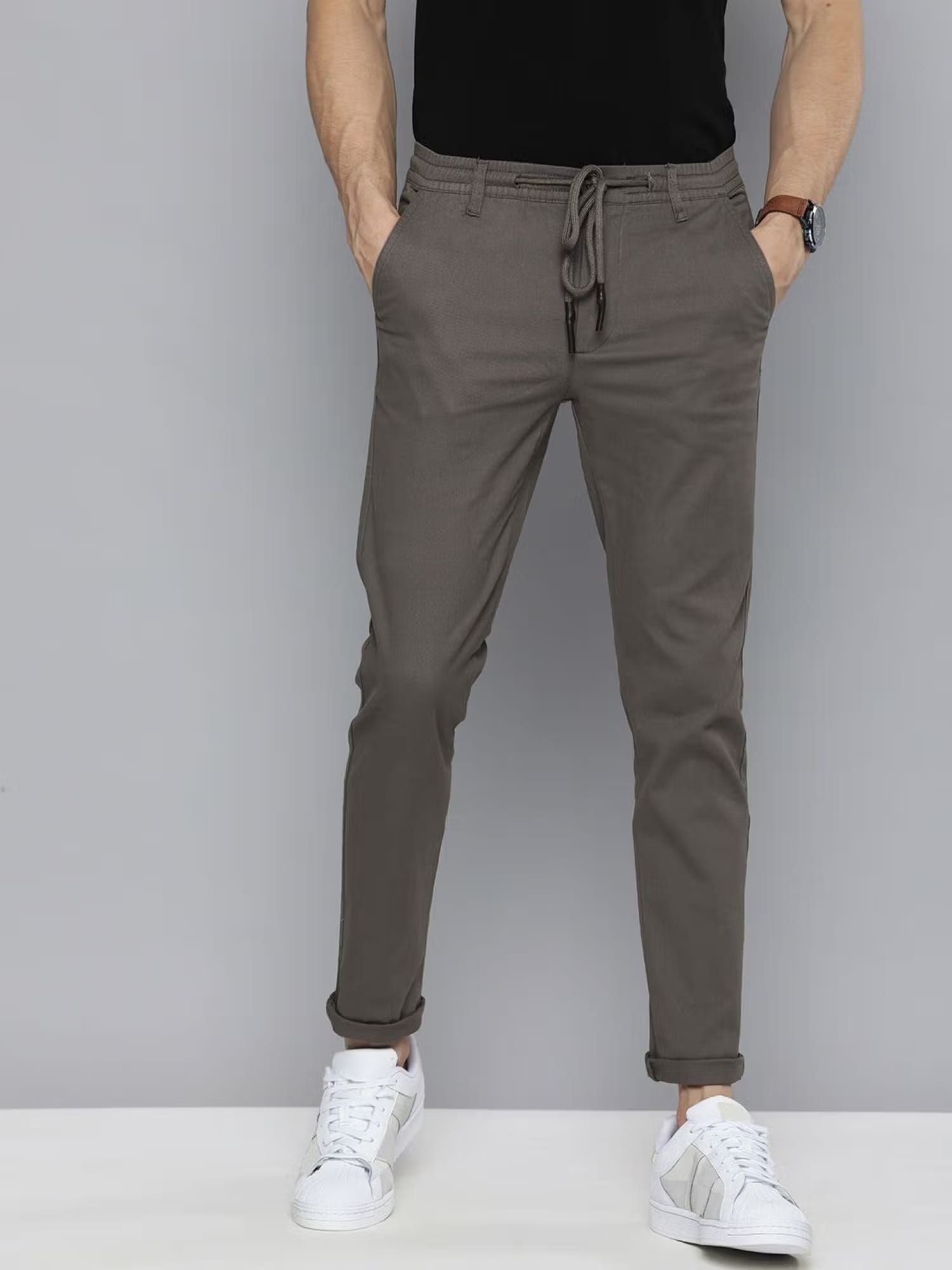 The Indian Garage Co Men Grey Solid/Plain Chinos Nykaa Fashion sale