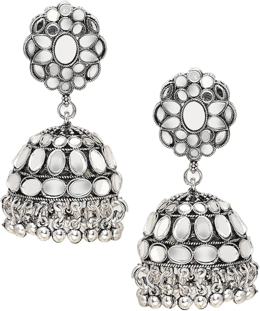 OOMPH Oxidised Silver Toned Jhumka Earrings