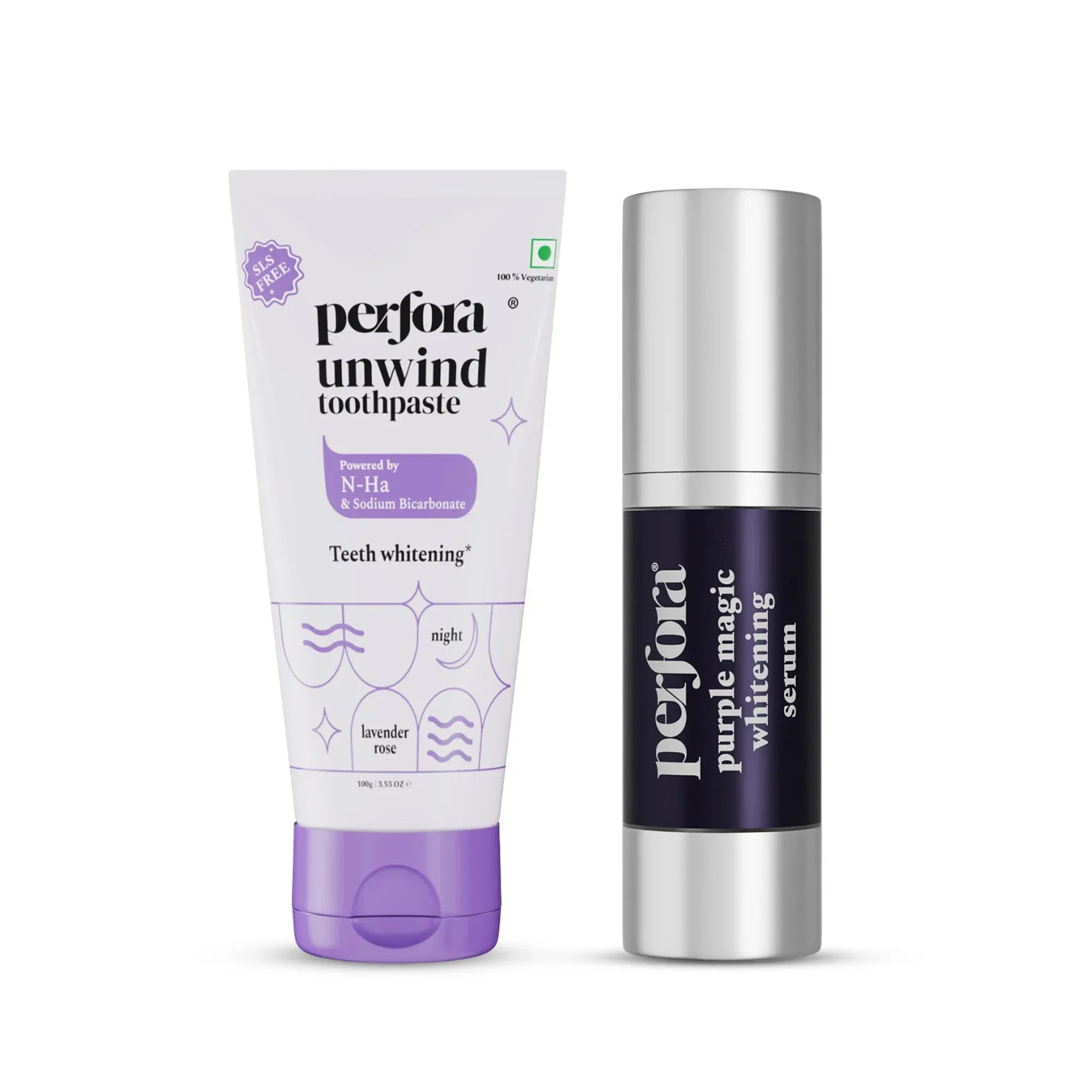 Perfora Unwind Toothpaste and Purple Whitening Serum Combo Perfora sale