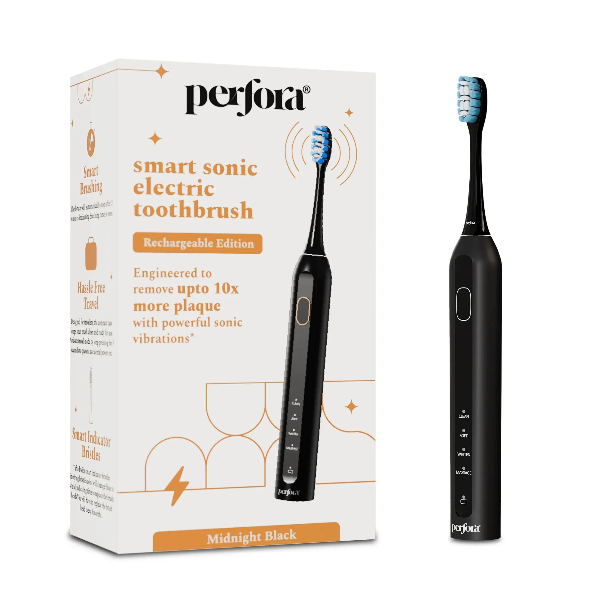 Perfora Smart Sonic Electric Toothbrush Rechargeable, Midnight Black Perfora sale