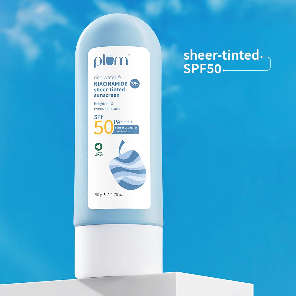 3% Niacinamide & Rice Water SPF 50 Sheer-Tinted Sunscreen Plum Goodness sale