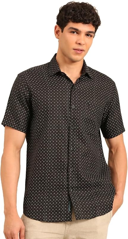 Pure Linen Short Sleeve Shirt from Marks and Spencer in Charcoal