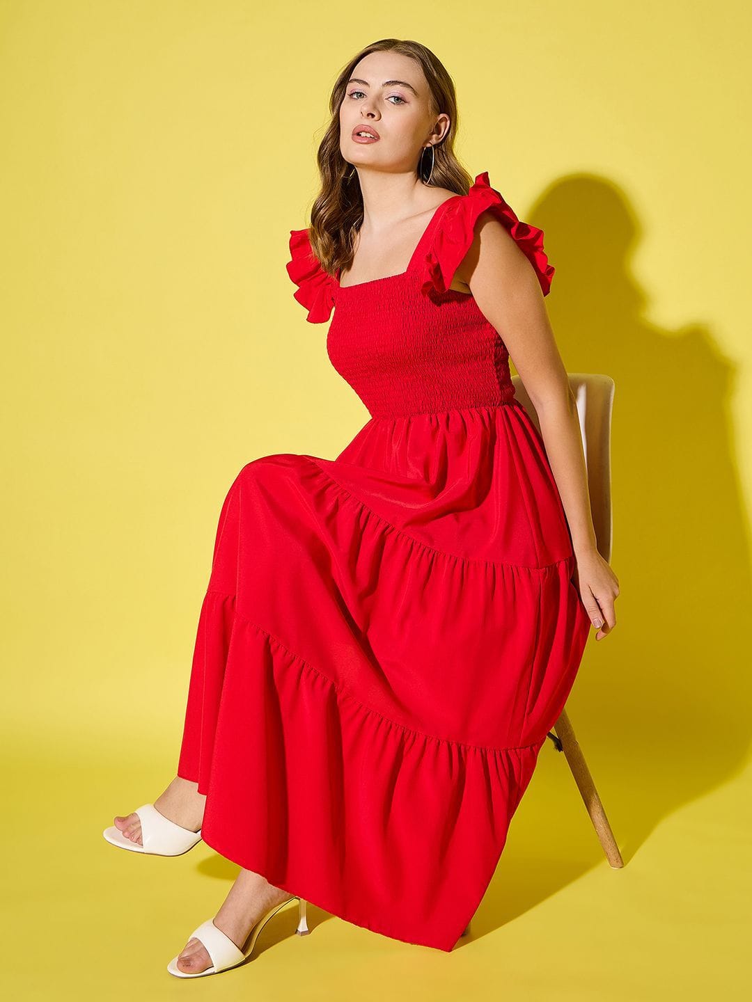 QIOA Women Crepe A-Line Maxi Dress Myntra sale