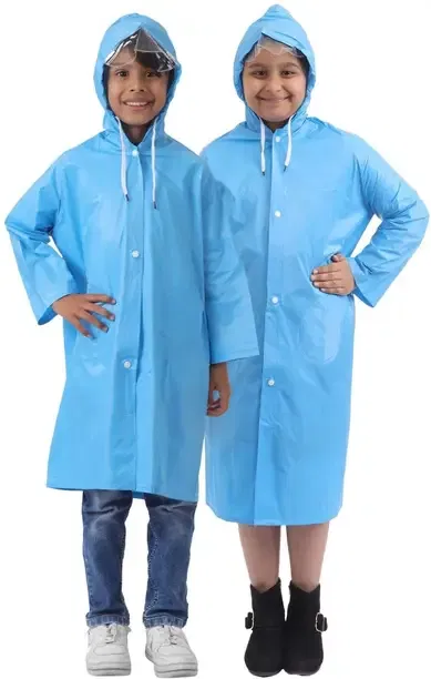 Solid Boys and Girls Reusable Kids Raincoat
