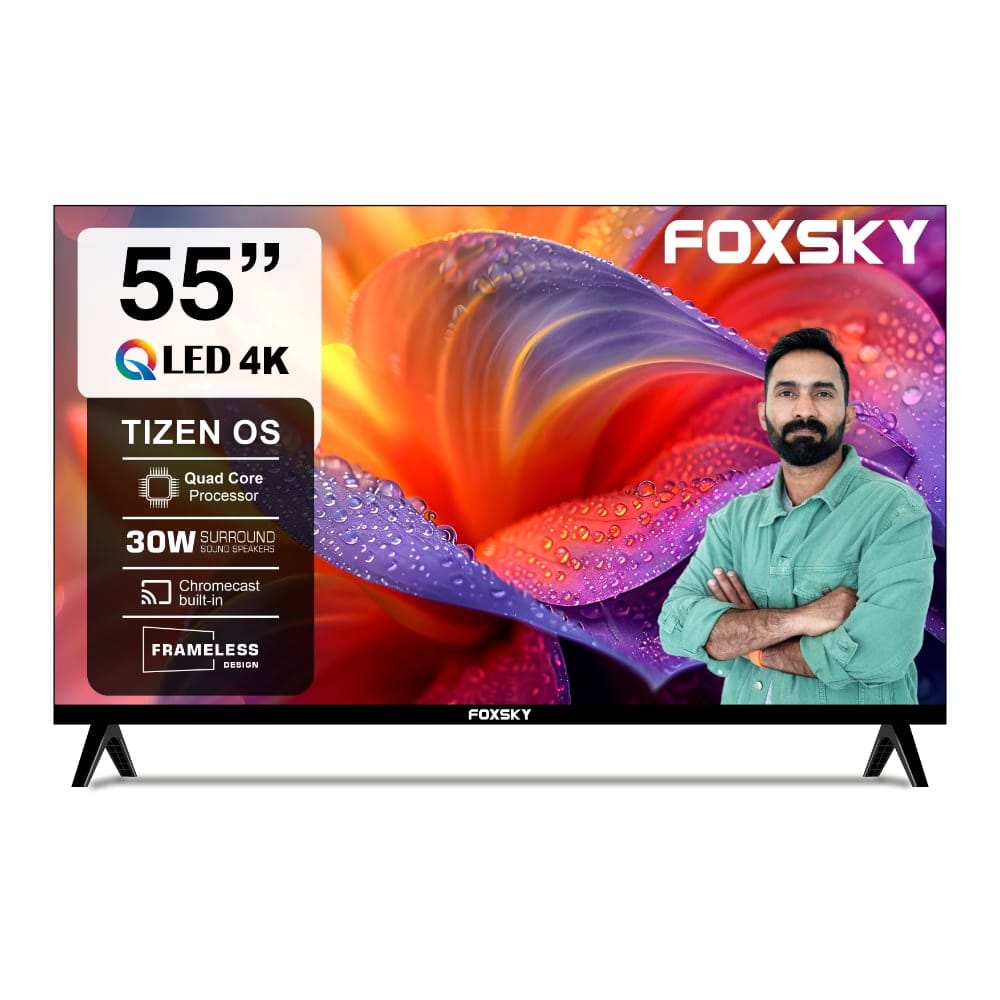 Foxsky 139 cm (55 inch) 4K Ultra HD QLED Smart Tizen TV with Dolby Audio (55FS TIZEN) 2026, Black Reliance Digital sale