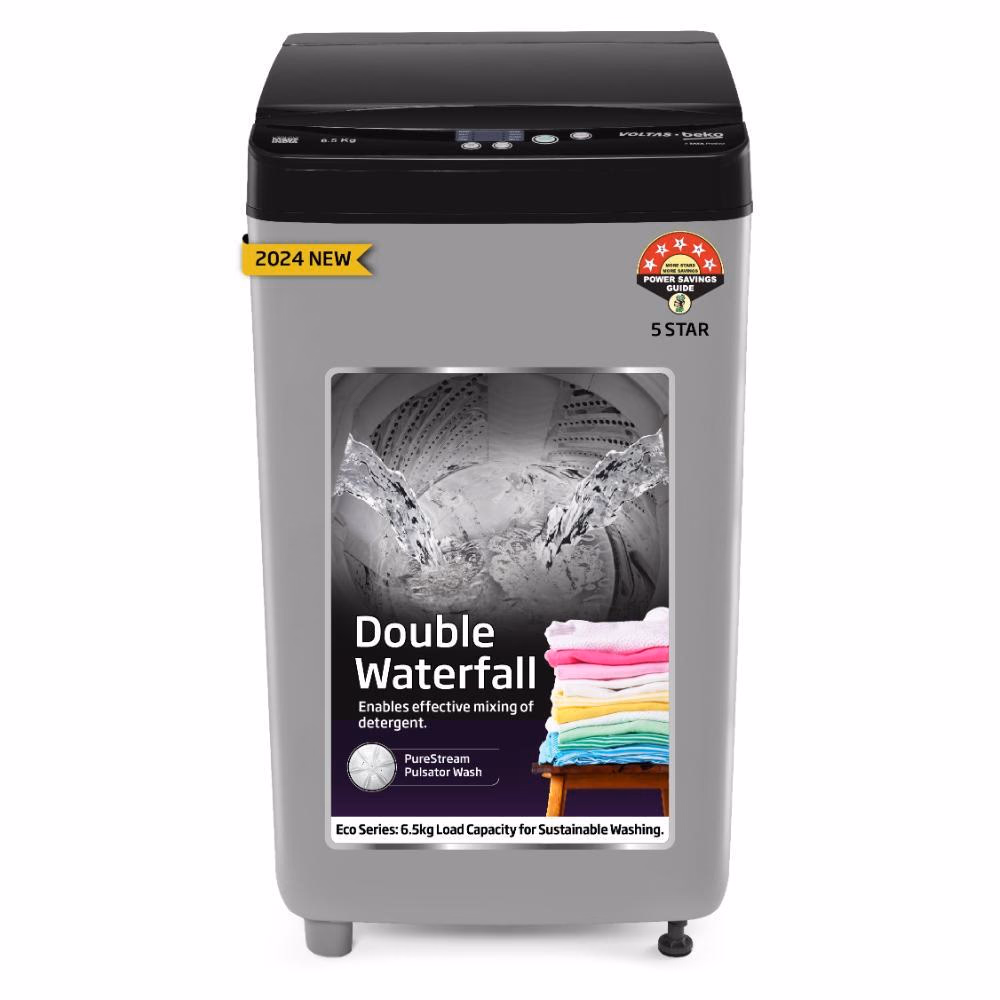 Voltas Beko 6.5 kg Top Load, 700 RPM, Double Water Fall, 4 Wash Program, Wing Pulsator, Lint Fi Reliance Digital sale