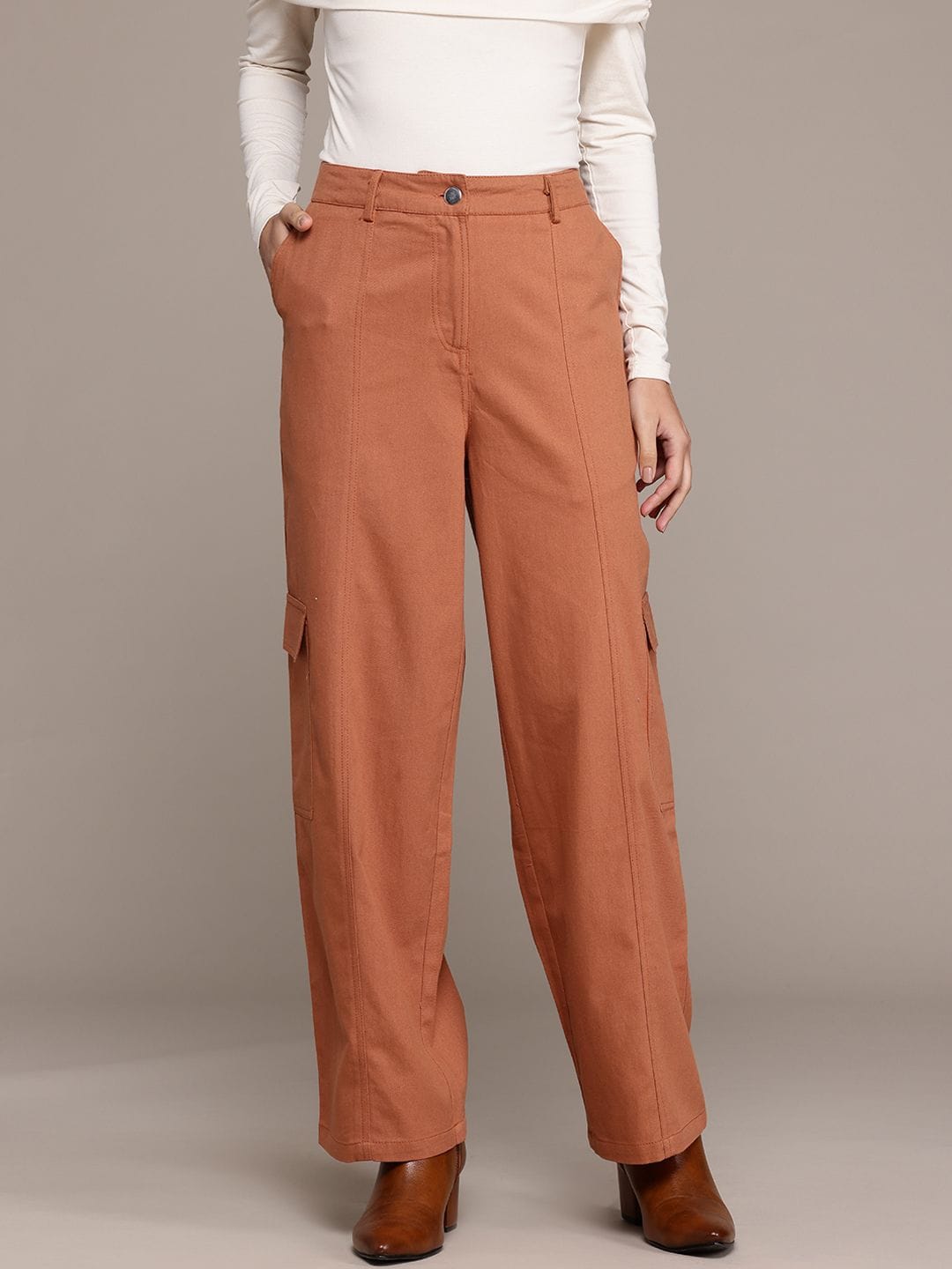 Roadster X fwd Women High-Rise Cargos Baggy Trousers Myntra sale