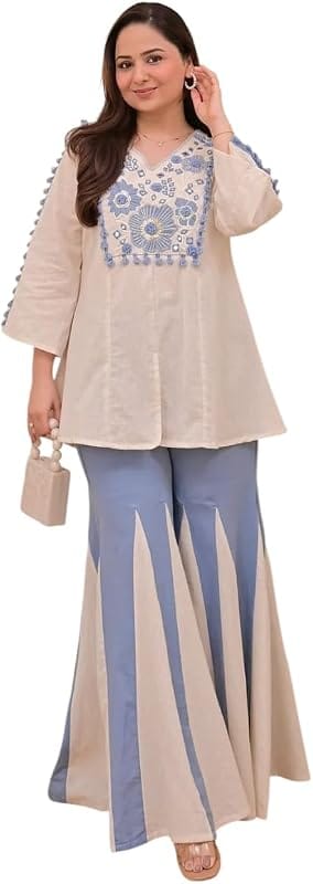 Sarangi Cream Traditional Kurta Palazzo