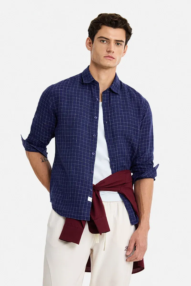 100% Linen Checks Luxe Shirt Snitch sale