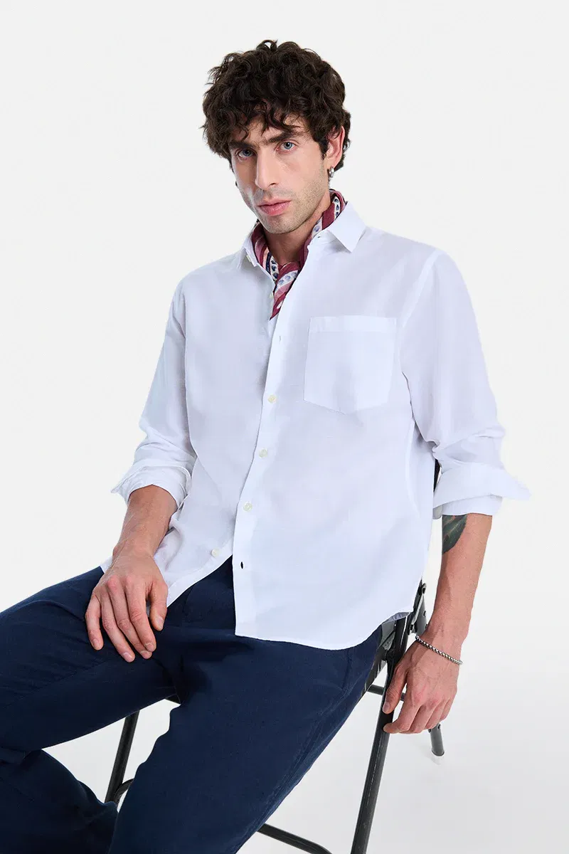 White Cotton Linen Shirt Snitch sale
