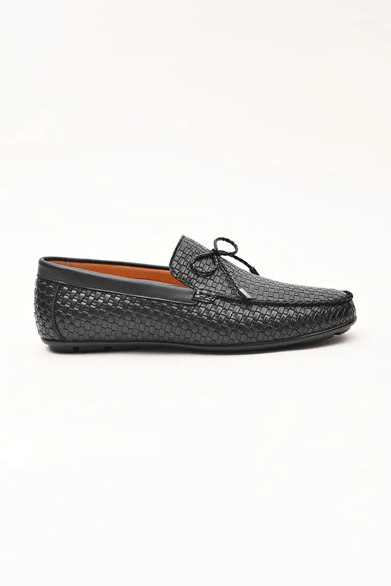 Black Textured Loafers Snitch sale