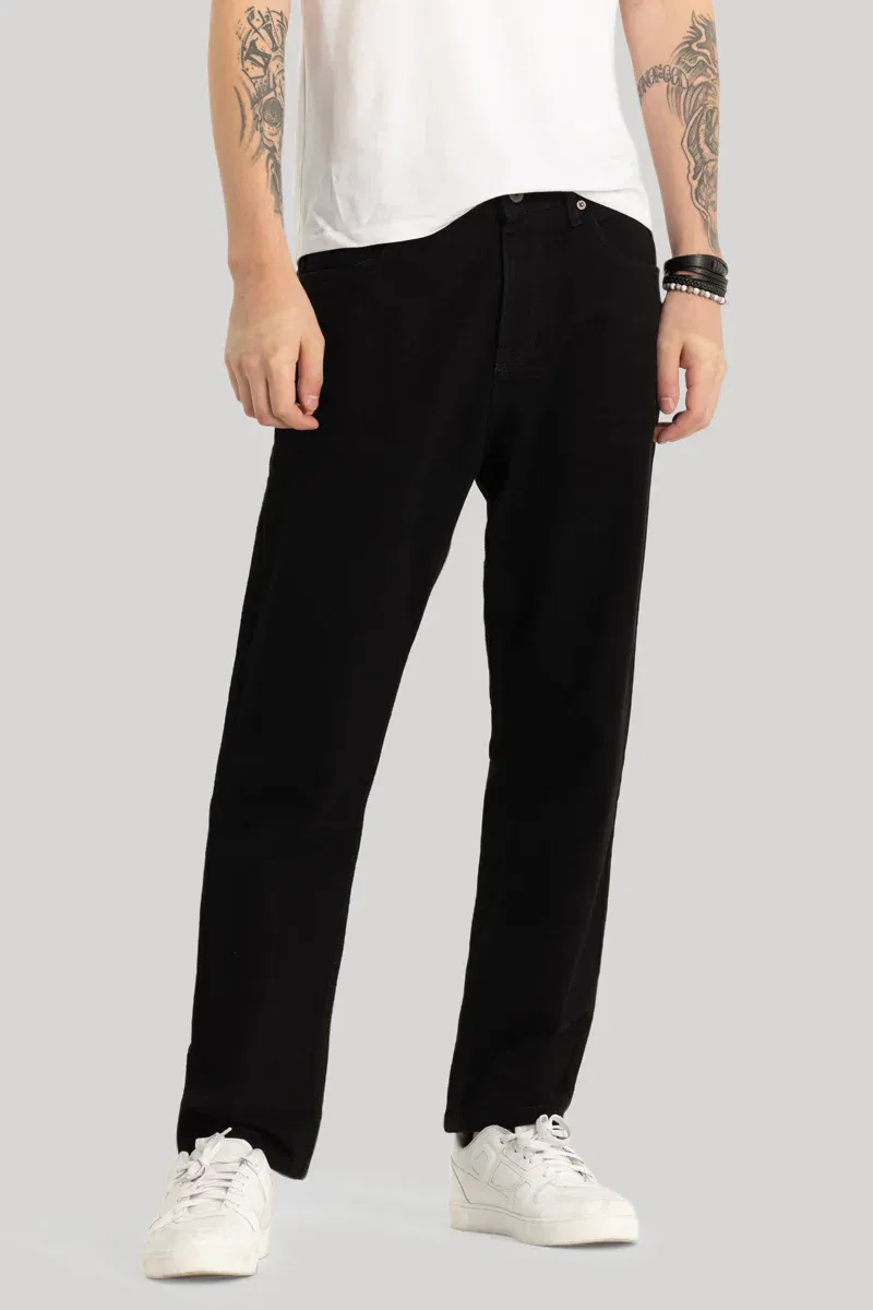 Casper Black Plain Baggy Fit Jeans Snitch sale