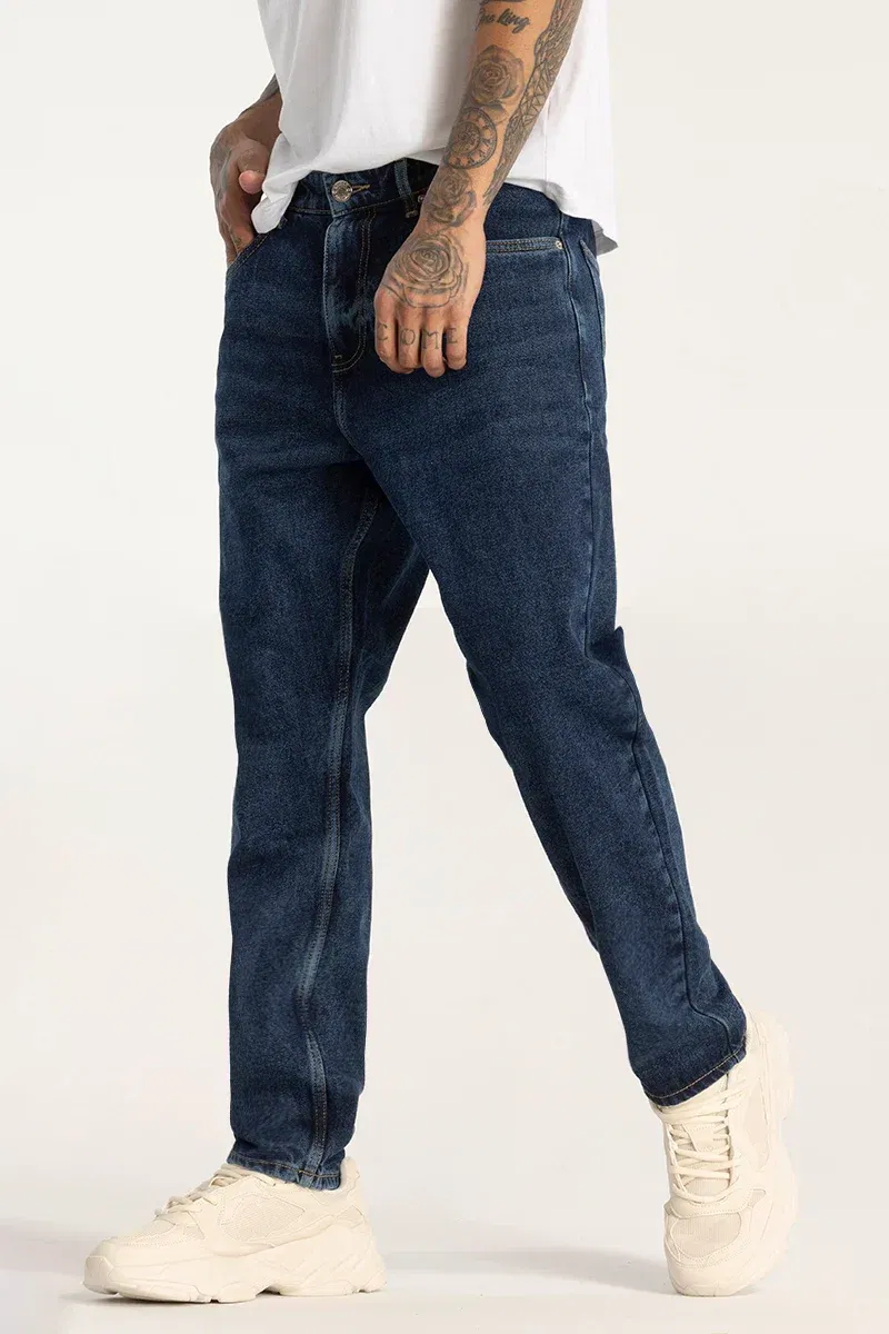 Dark Blue Plain Baggy Fit Jeans Snitch sale