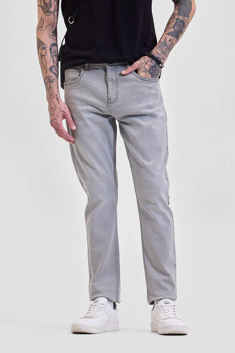 Grey Mid Rise Slim Fit Jeans Snitch sale