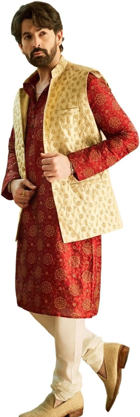 Sojanya Maroon Silk Kurta Pyjama Set