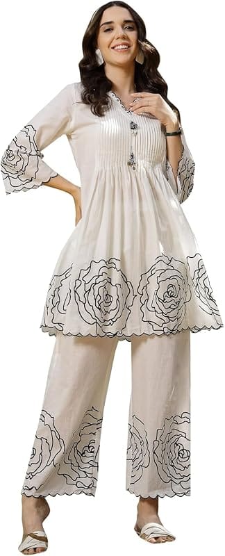 Stylum Women Cotton Kurta Set in White