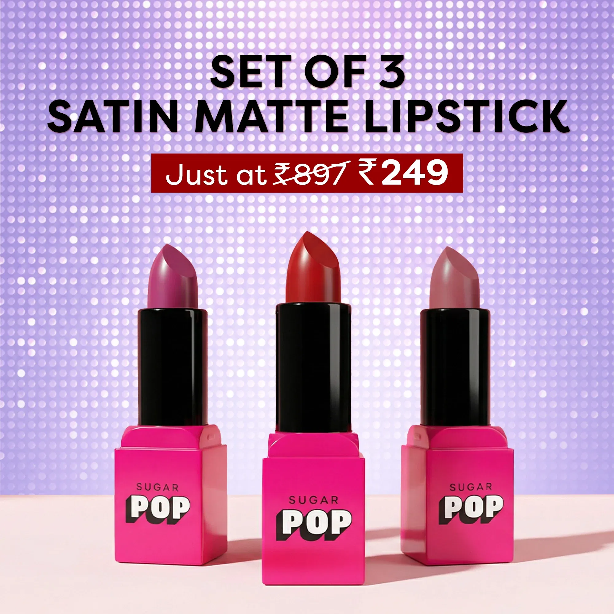 SUGAR Set Of 3 Satin Matte Lipstick SUGAR Cosmetics sale