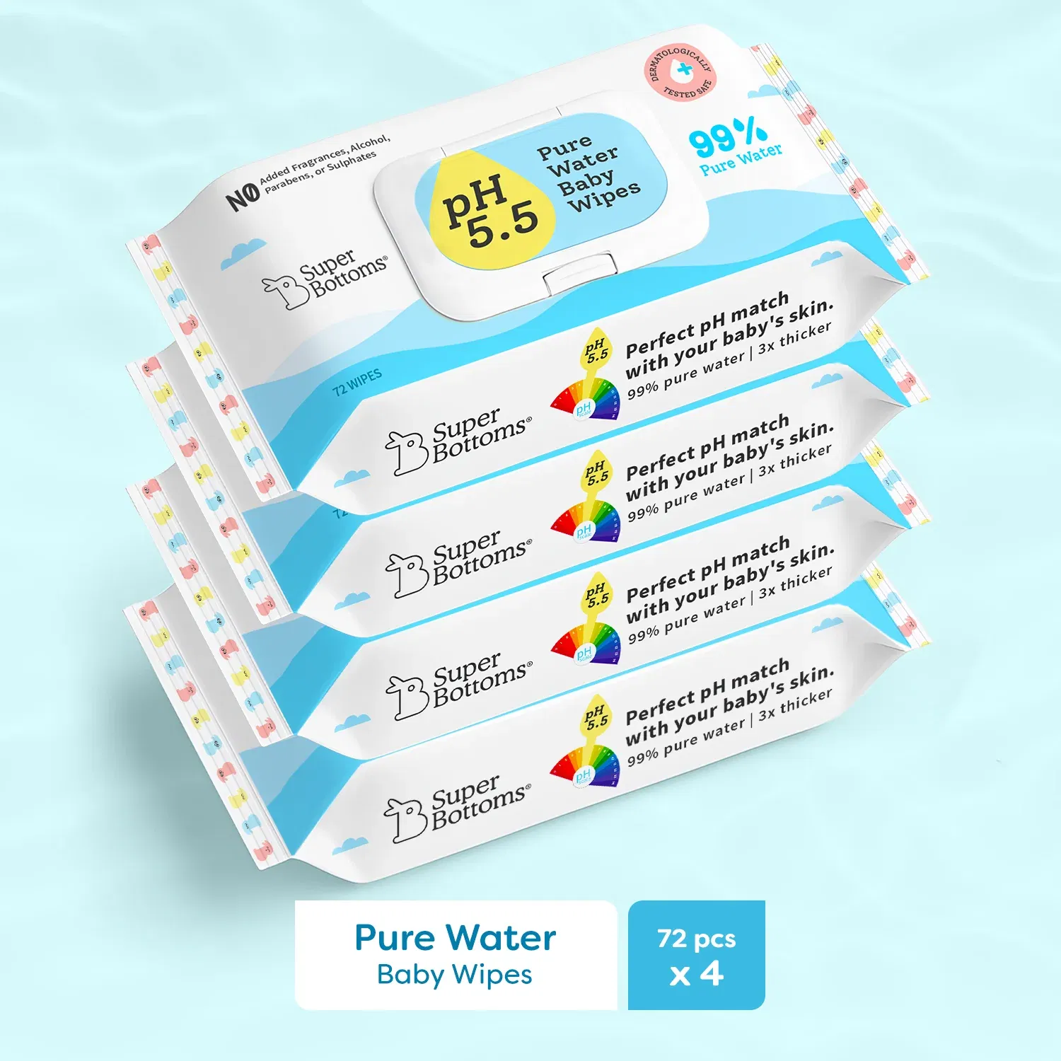 4 Pack, 99% Pure Water Baby Wipes (72 pcs each) SuperBottoms sale