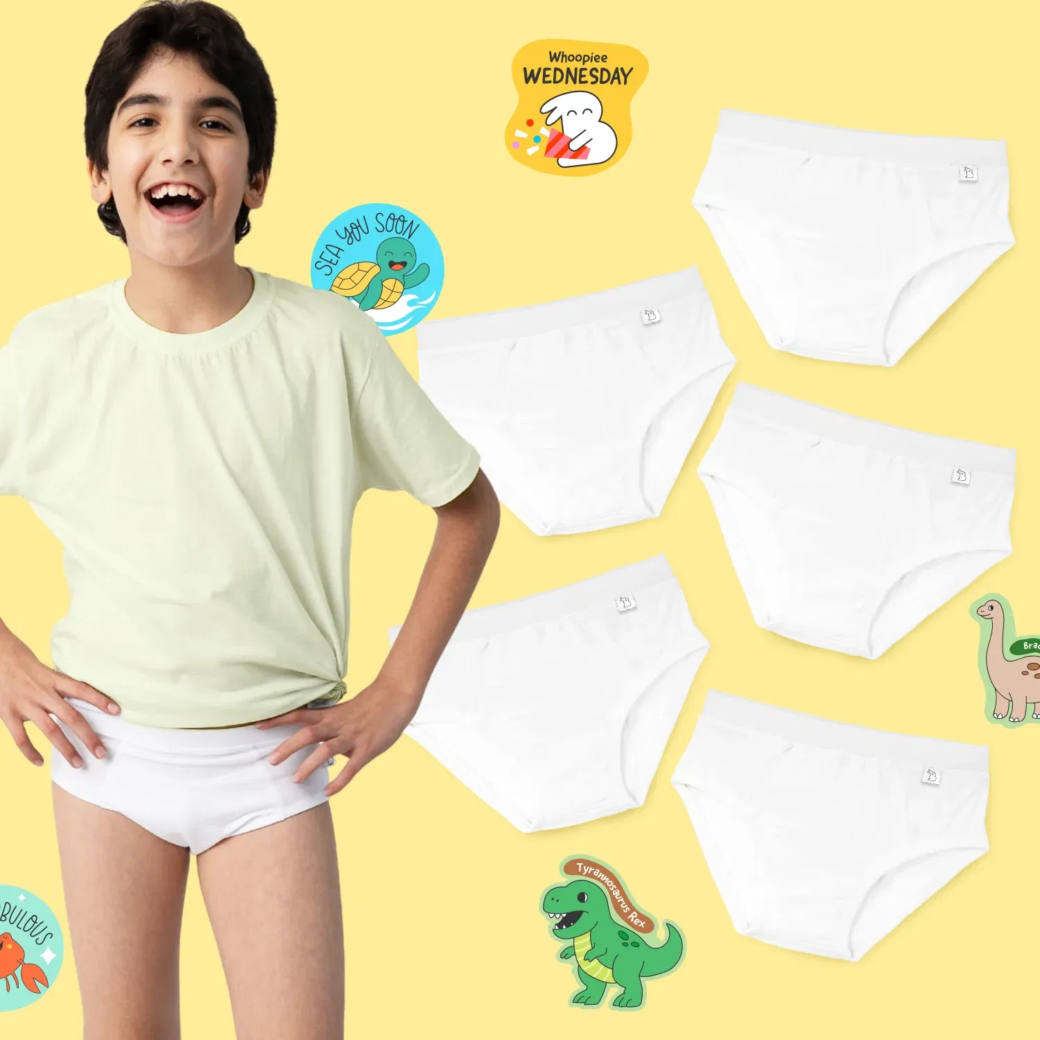 SuperBottoms Pack of 5 Boy Briefs with Stickers, White SuperBottoms sale