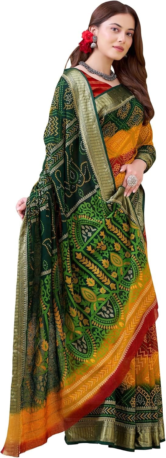 Sztori Plus Size Bandhani Cotton Saree