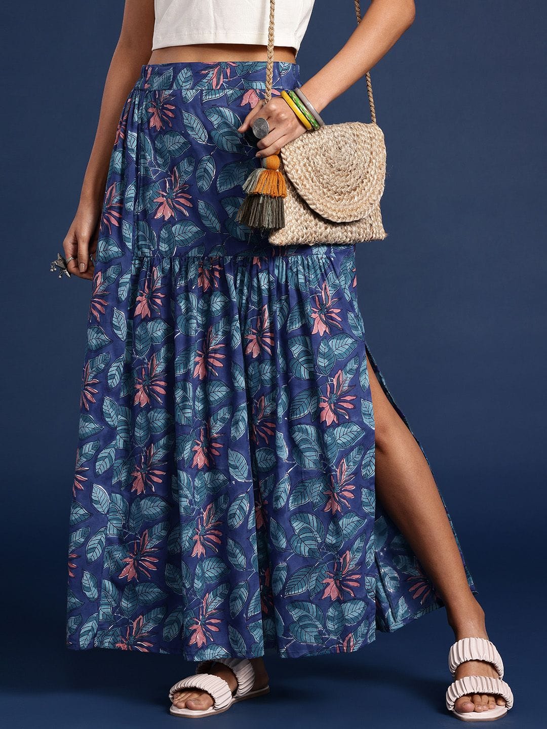 Taavi X fwd Floral Printed Cotton Maxi Flared Skirt Myntra sale