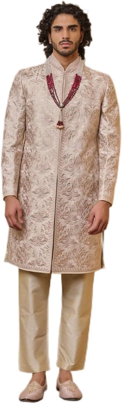 Tasva Cream Embroidered Sherwani Set