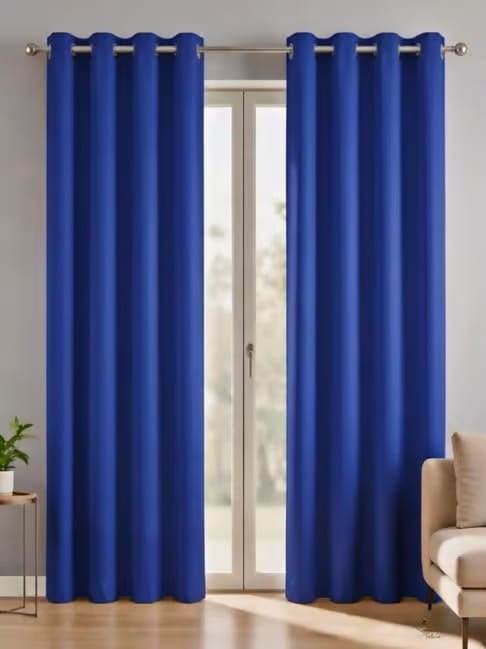 Romee Romee Royal Blue Blackout 260 GSM 7 ft Door Curtains - Set of 2 Tata CLiQ sale