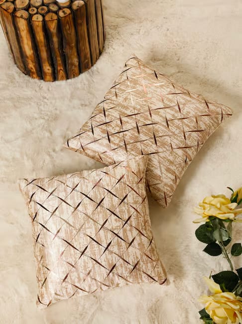 HOSTA HOMES HOSTA HOMES Cream Polyester Printed Cushion Covers - Set of 2 Tata CLiQ sale