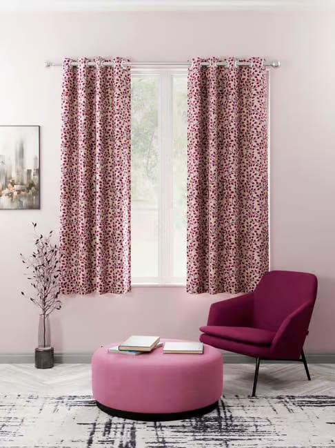 Bianca Bianca SANTORO Beige & Pink Faux Silk 5 Ft. Window Curtain - Set of 2 Tata CLiQ sale