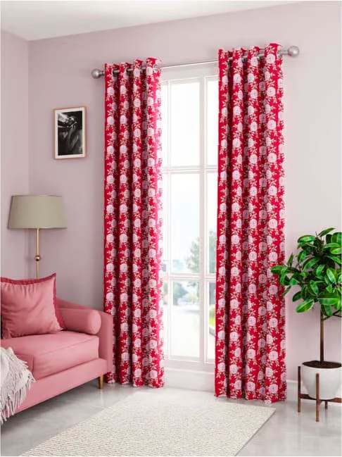 Bianca Bianca Santoro Red Faux Silk 7 Ft. Door Curtain - Set of 2 Tata CLiQ sale