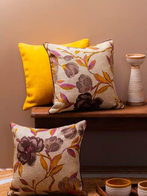 TESU TESU Brown Jute Floral Cushion Cover Tata CLiQ sale