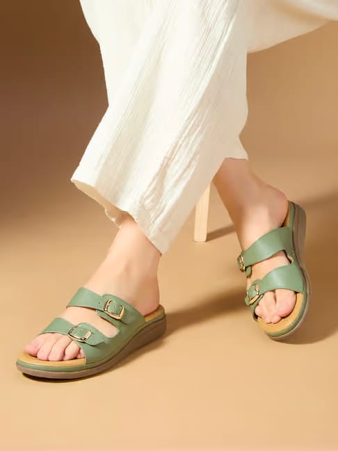 Inc.5 Women Green Comfort Solid Open Toe Slip-On Flats Tata CLiQ sale