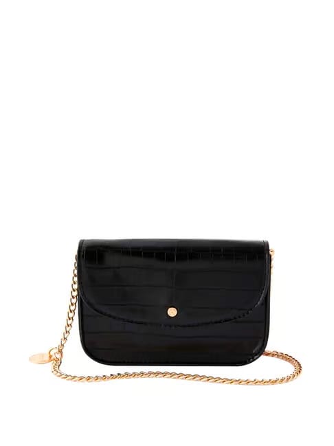 Accessorize London Black Textured Medium Sling Handbag Tata CLiQ sale