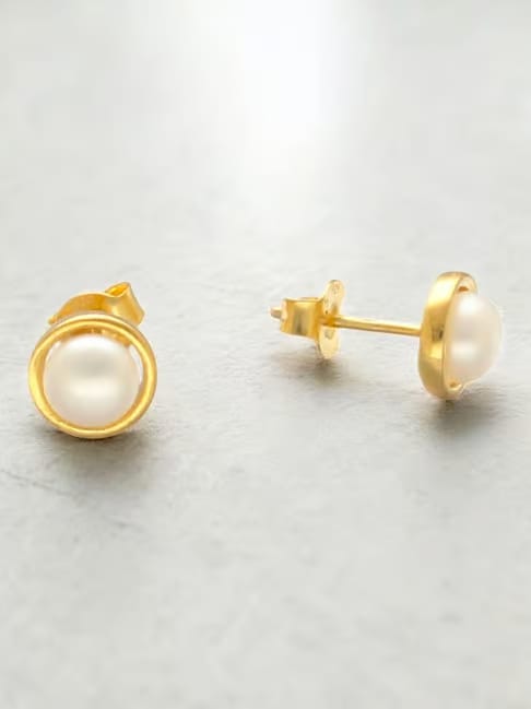 Sri Jagdamba Pearls 925 Silver Golden Earrings for Women Tata CLiQ sale