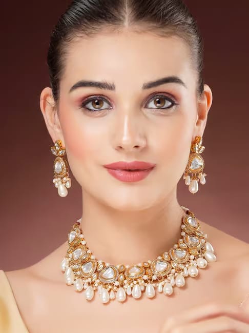 Karatcart Gold Polki Kundan Drop Pearl Design Necklace Set for Women Tata CLiQ sale